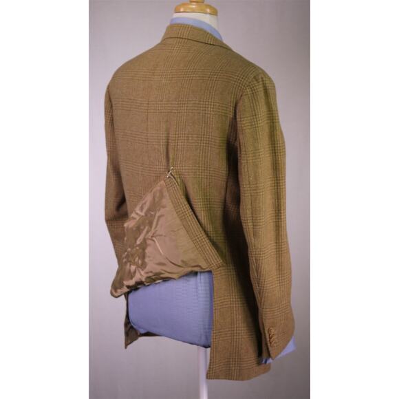 Sartoria Partenopea Brown Gold Plaid Wool Cashmere Patch Pocket Blazer 38S - Picture 8 of 10